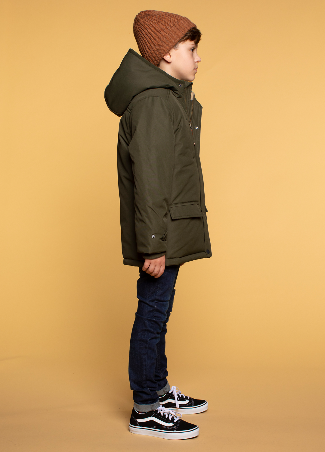 Parka in solid color green