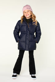 JUNA puffer met glitterstof navy