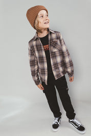 OLIVER geruit shirt -zand-