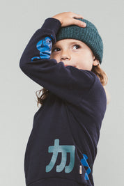 SIMON side print sweater -blauw-